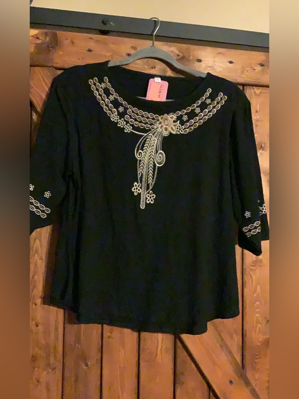 Embroidered Black Women's Top with Cream Accent